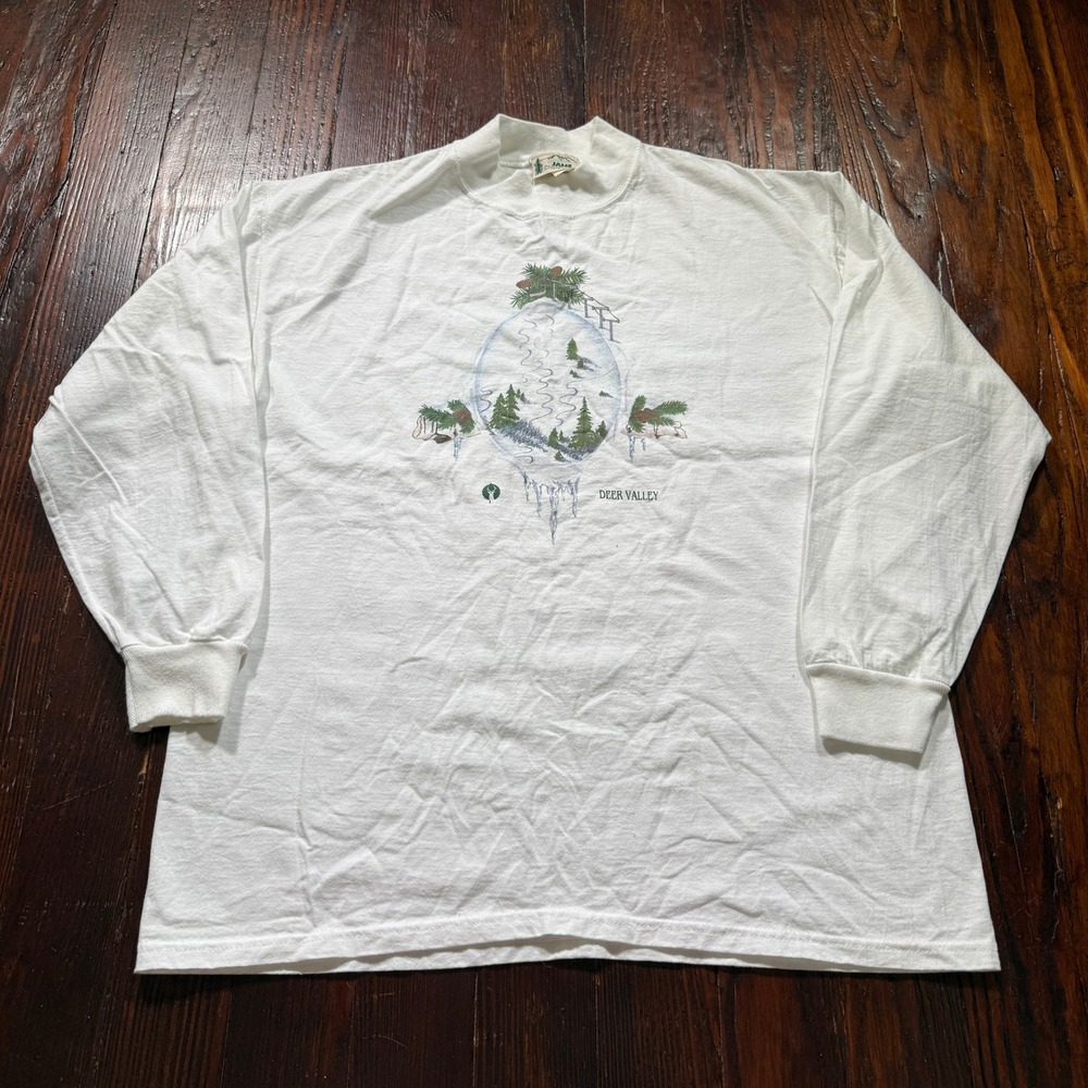 Vintage 80s Deer Valley Shirt Mens XL White Jans Mountain Outfitters Ski Graphic